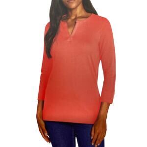 NEW WITH TAGS ORVIS Coral Pink Top Plus Size XXL Split Neckline  3/4 Sleeves